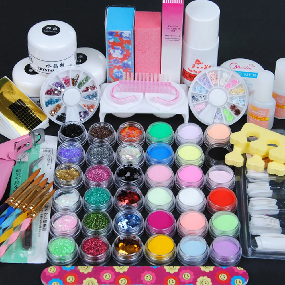 Koop Acryl Poeder Nail Manicure Kit Acryl Liquid Glitter Poeder Streep Bestand Franse Tip Sticker Manicure Pedicure Nail Gereedschap Kit