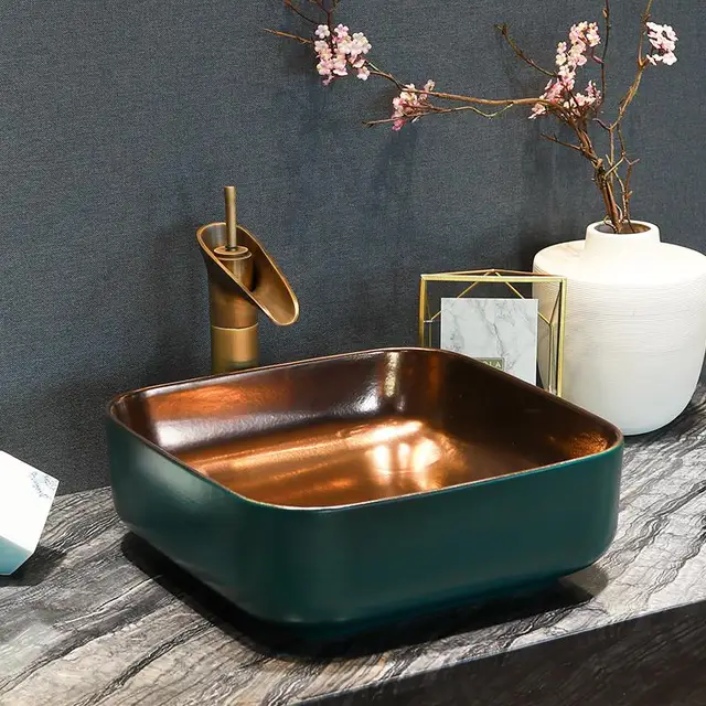 Buy Luxurious gold green porcelain bathroom vanity