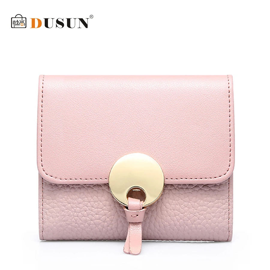 

DUSUN Women Wallet Genuine Leather Wallets Woman Fashion Folding Bag Harajuku Metal Lock Colorful Simple Solid Color Feminina
