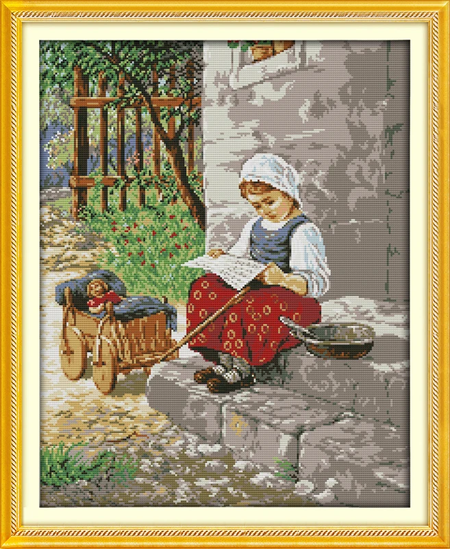 

New Peasant girl people DMC home decor Cross Stitch kits Wholesale 14ct white 11ct print embroidery DIY handmade needlework wall