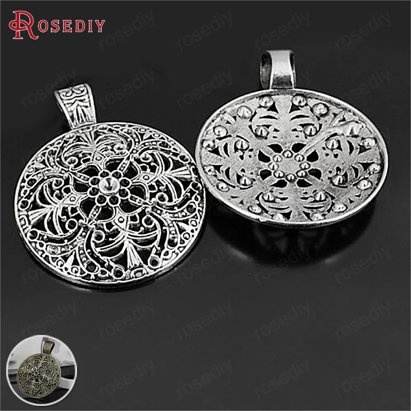 

(22869)5PCS 46MM Antique Silver Zinc Alloy Big Round Flower Pendant Diy Jewelry Findings Accessories Wholesale