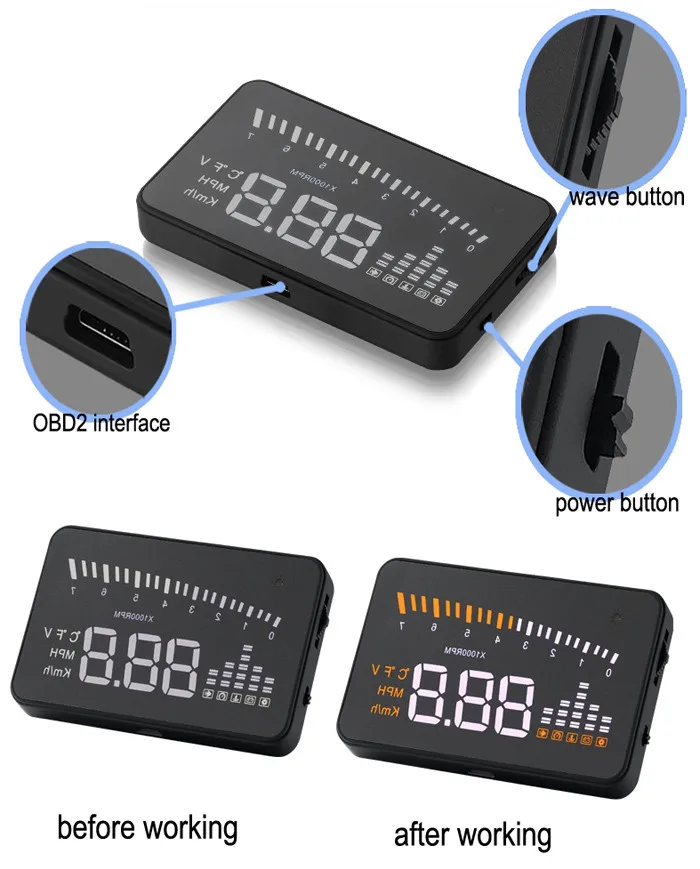 Хит, X5, 3 дюйма, автомобильный HUD OBD2 II, дисплей на голову, система Предупреждение о превышении скорости, проектор, лобовое стекло, авто