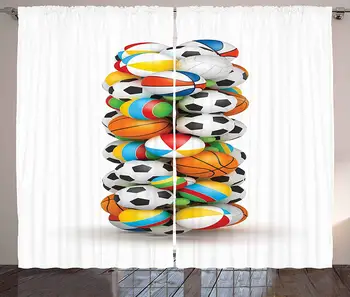 

Letter I Curtains Game Balls Alphabet Theme Basketball Volleyball and Soccer Ball Colorful Letter Living Room Bedroom Window