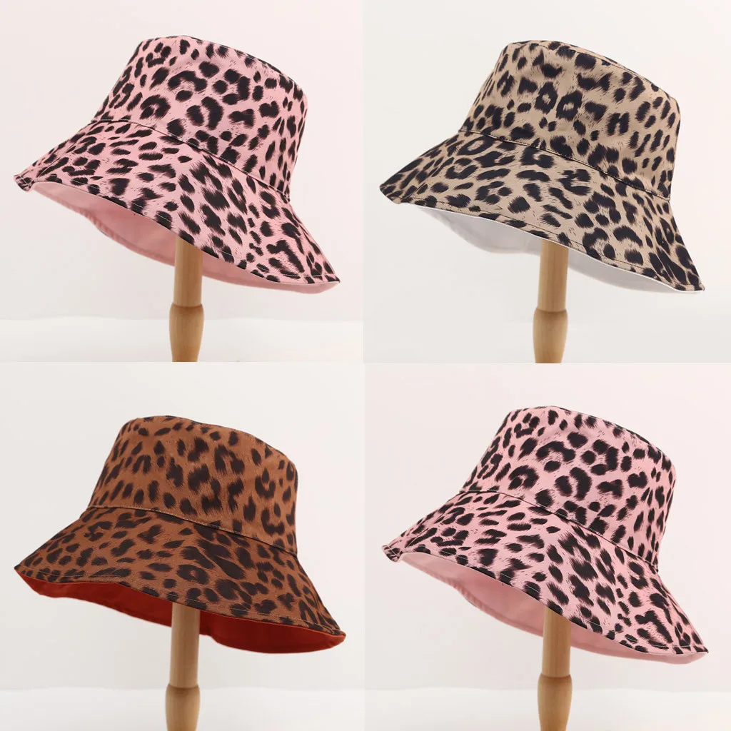 

woman bucket cap Beach sun hat women summer Casual Leopard Wide Brimmed Floppy Foldable Sun Beach Hat T426