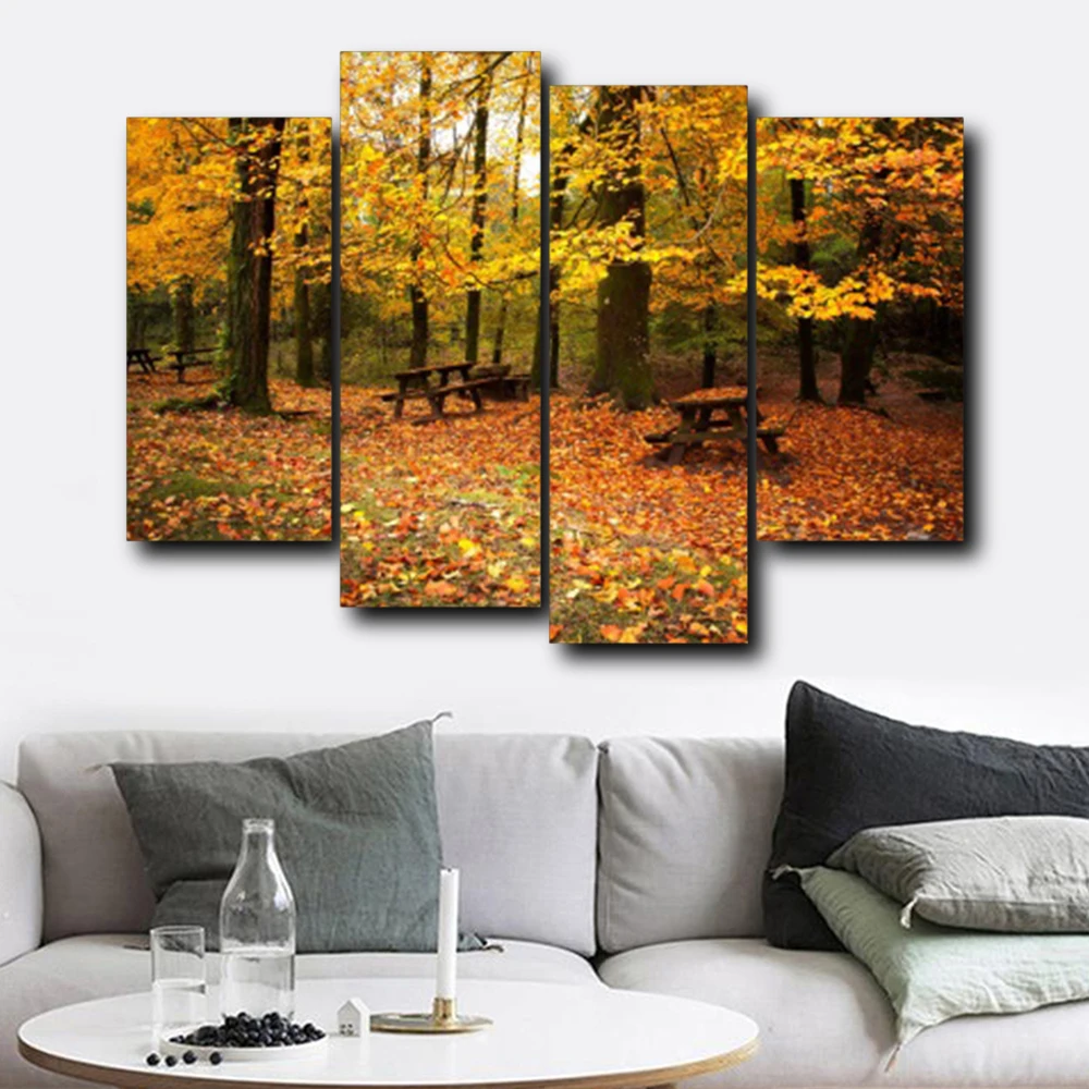 

Laeacco 4 Panel Natural Scene Autumn Outside Posters and Prints Canvas Painting Wall Art Pictures Living Room Nordic Home Decor