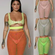 Женские сексуальные с высокой талией сетчатые ажурные Брюки связанные крючком пляжные бикини закрывающие брюки