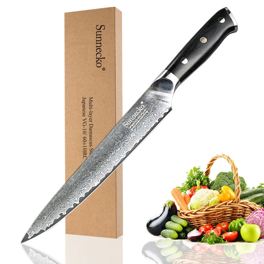 SUNNECKO Премиум " дамасский нож для нарезки японский VG10 стальные острые лезвия кухонные ножи G10 ручка нож для резки мяса сашими