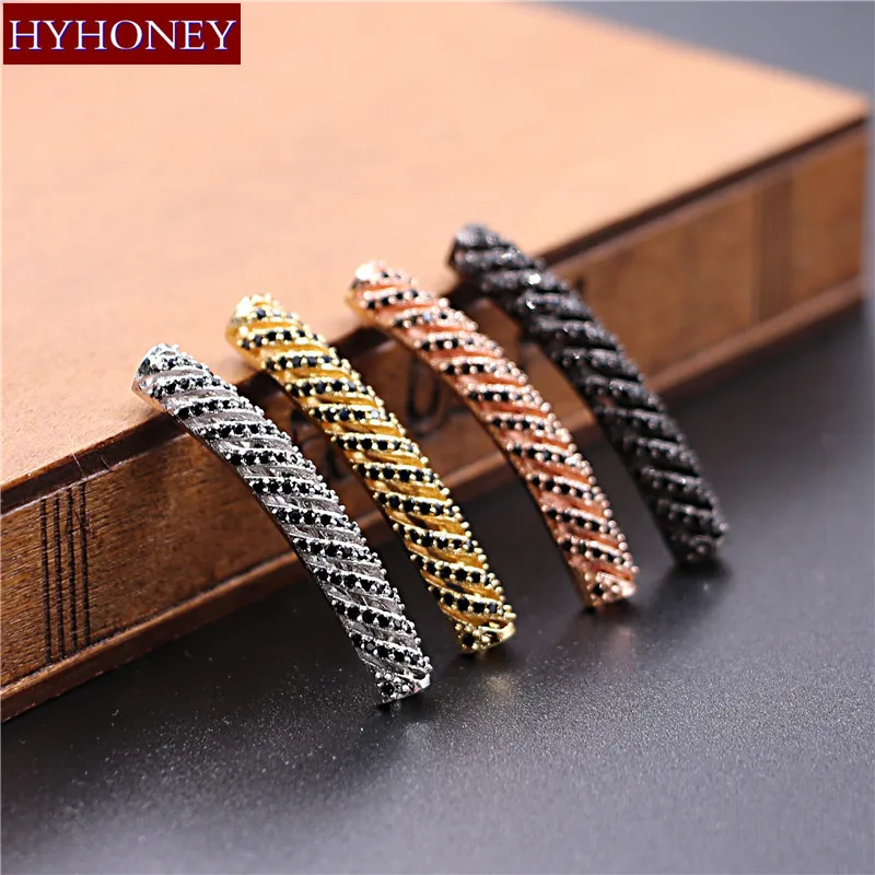

HOT!!! 4 Color Black Micro Pave CZ Zircon Accessories Beads Curved tube For Jewelry Making Pulsera