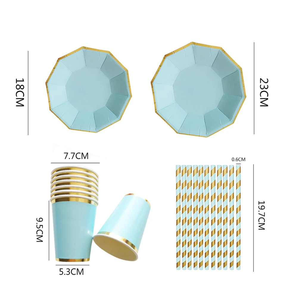 Европейский Дворцовый стиль одноразовые столовые приборы набор золотой блокировки чистый цвет Небесно-Голубой одноразовые столовые приборы тарелки чашки для вечерние