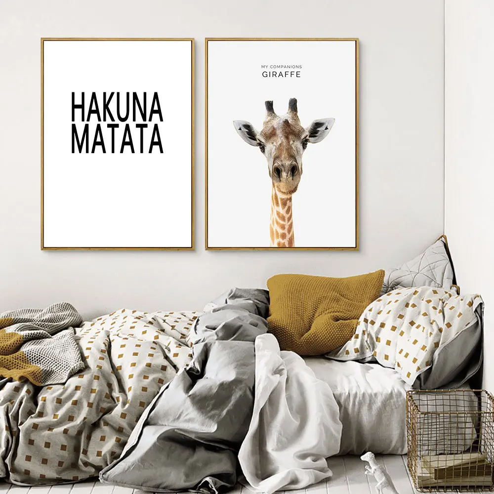 

Cartoon Animals Poster Deer Canvas Wall Art Giraffe Canvas Painting Quotes Posters And Prints Pictures For Kids Room Unframed