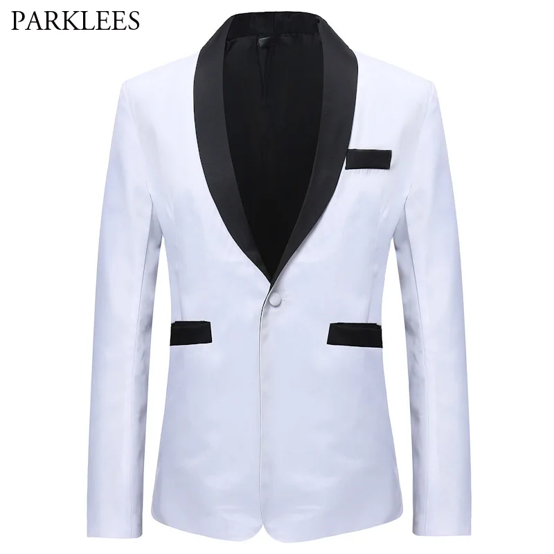 Classic White Black Blazer Jacket Men Casual Single Button Lapel Hombre