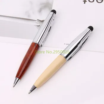 

2 In 1 Mini Touch Screen Stylus Wooden Ballpoint Pen For iPad iPhone Samsung Tablet Student Gifts School Office Supplies C26
