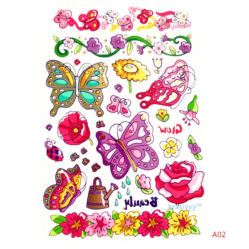 

Krasivyy children temporary tattoos stickers cartoon animals butterfly colorful tattoos flash tattoo paste makeup girls tattoo