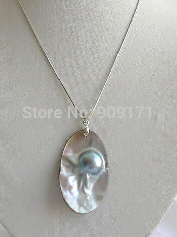 

stunning big 55X32mm baroque gray south sea mabe pearl necklace Pendant