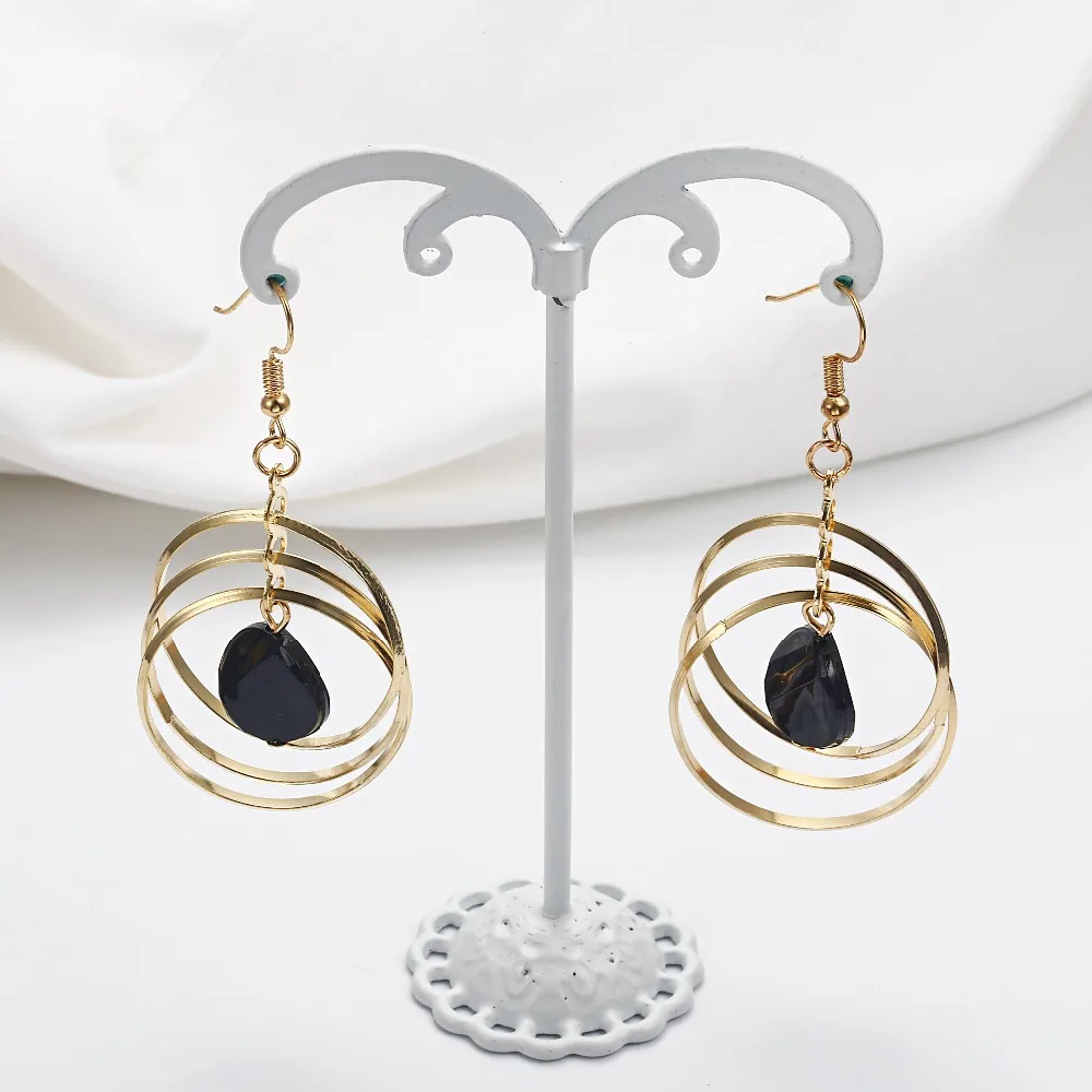 

Fashion Rock Punk Earring for Women Gold Silver color Ball Black Circle Design Wedding Jewelry drop Earring e059