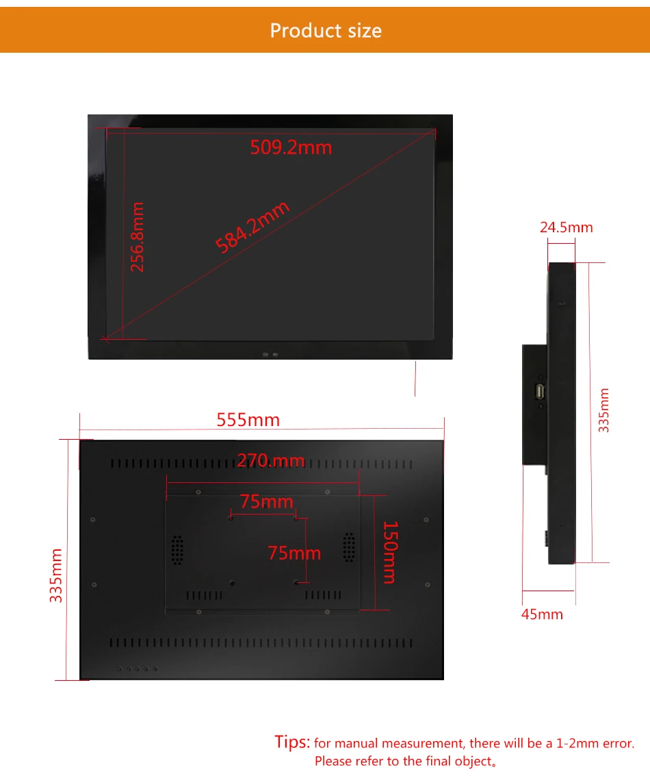 23 "VGA/HDMI/AV/ТВ/USB Интерфейс промышленных Управление Мониторы/Дисплей 1920*1080 из Металла В виде ракушки вешалка Установка-Сенсорный экран