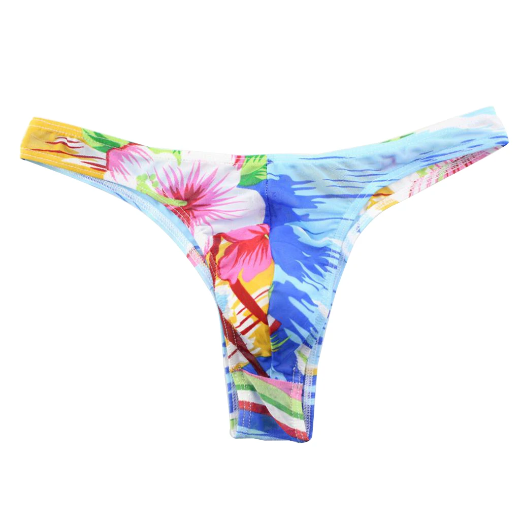 Men Low Rise Floral Printed Briefs Soft Comfy G-string Jockstrap Thongs Underwear