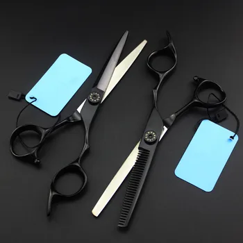 

professional Japan steel 6 inch black Big Circles hair scissors cutting barber makas thinning shears hairdressing scissors set