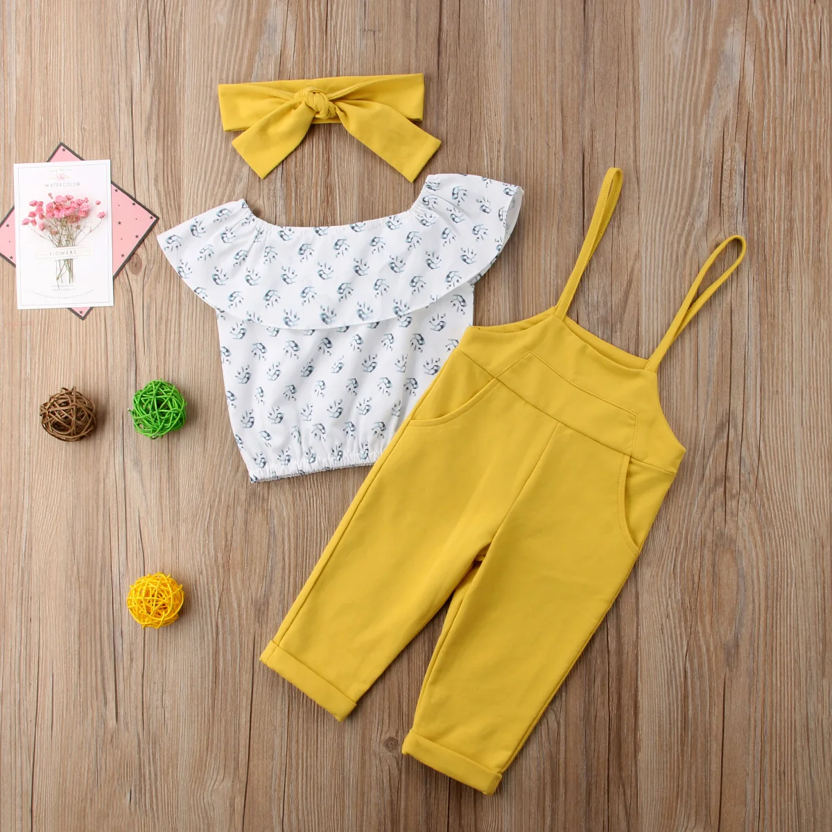 Летняя одежда для маленьких девочек с открытыми плечами короткий рукав рубашка с бретелями длинные брюки 3 шт. комплект одежды для маленьких девочек