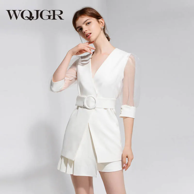 

WQJGR 2019 2 Piece Set Women Outfits Transparent Half Sleeves White Irregular Womens 2 Piece Sets 2019