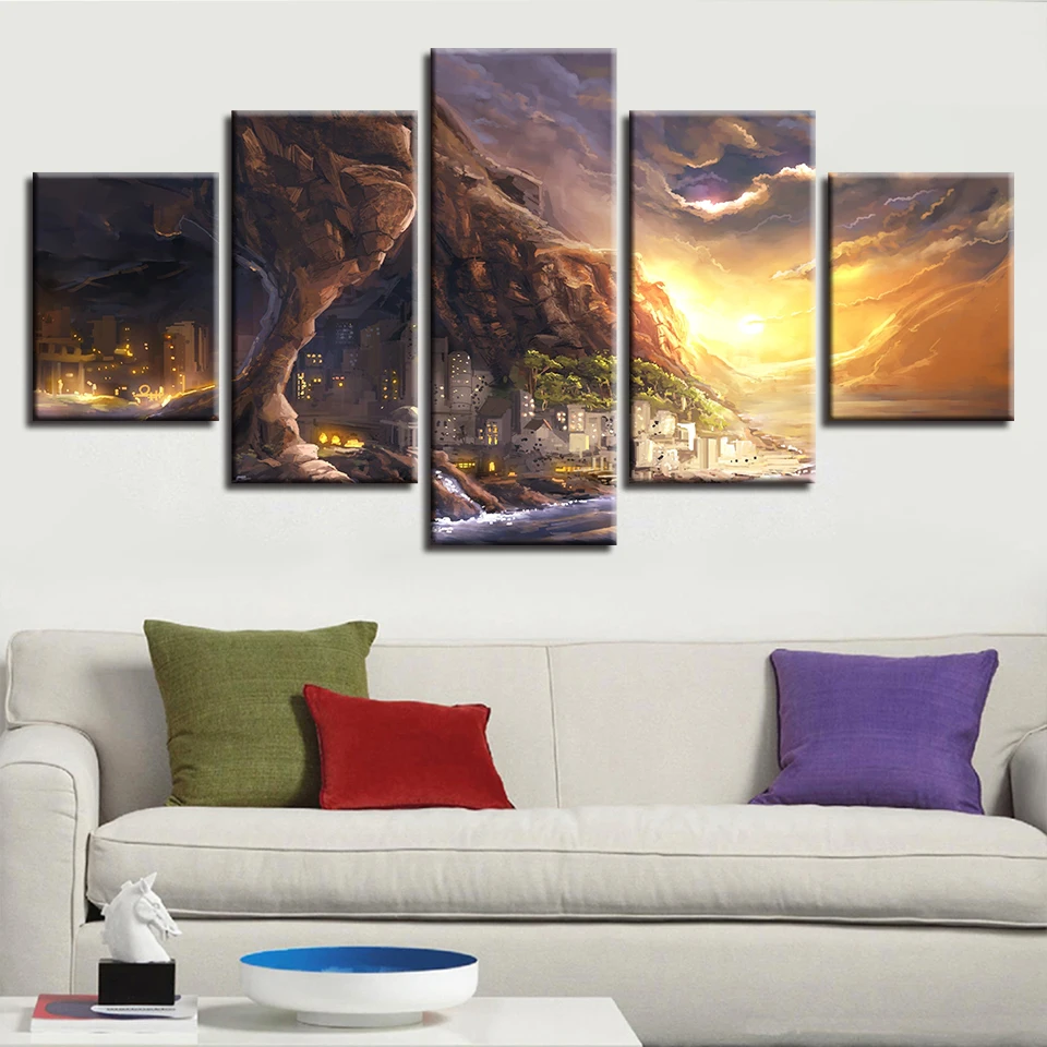 

Wall Art Modular Canvas Pictures Poster 5 Pieces Mountain Sunset Natural Scenery Framework Paintings Decor Bedroom Modern Prints