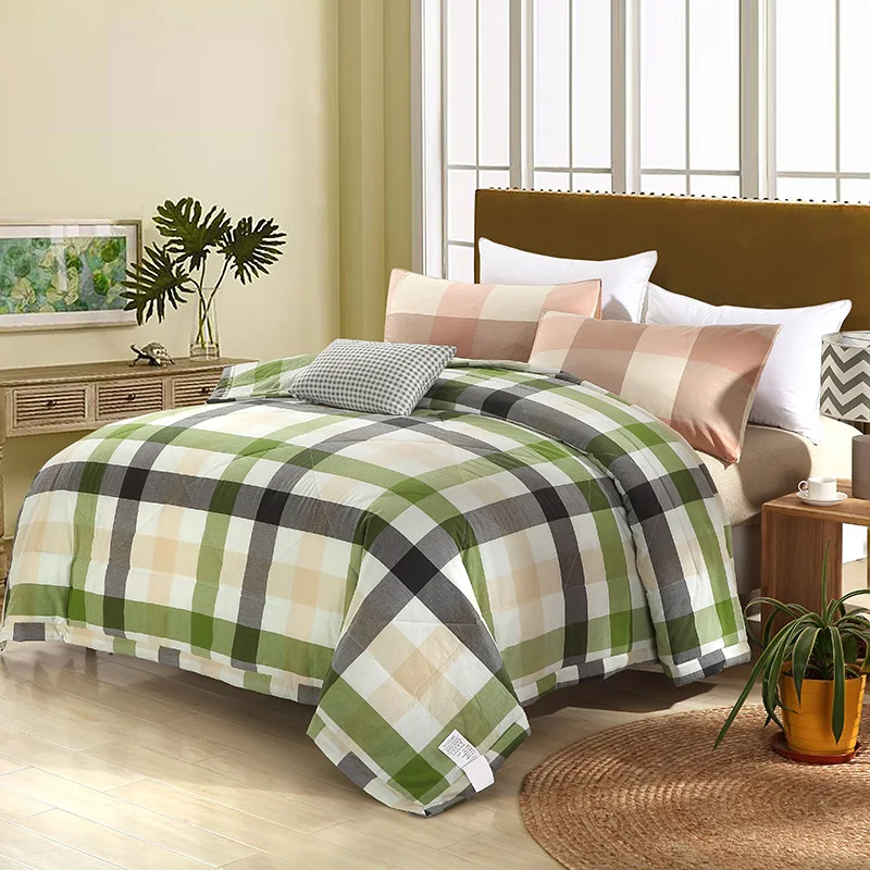 Summer cotton quilt Green black lattice pattern Quilted Set Full Queen