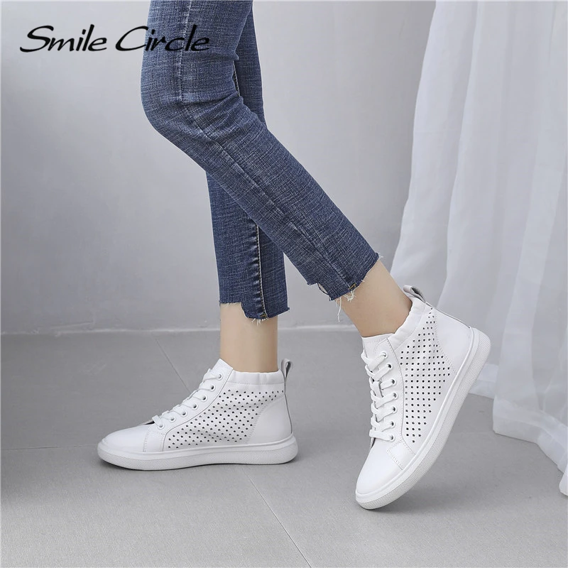 Женские кроссовки Smile Circle белые дышащие повседневные из натуральной кожи на
