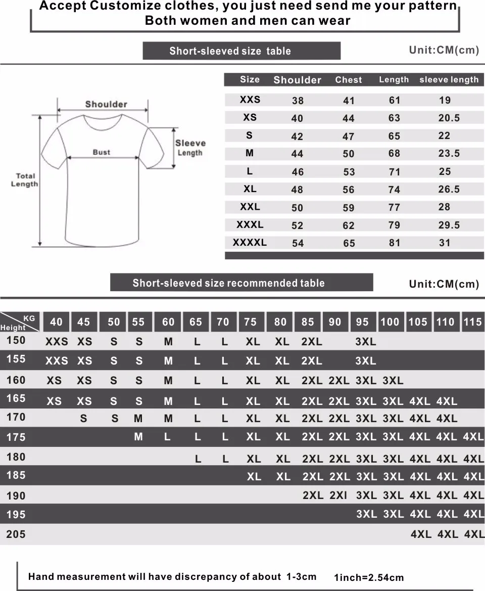 Demon Slayer 3D T-Shirts Size Table