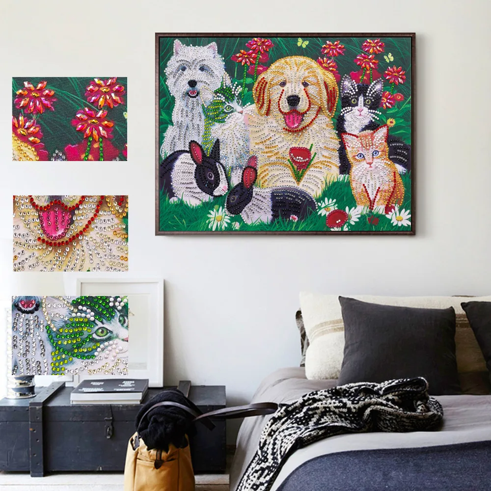 Partial Drill Special Shaped Animal Diamond Painting Embroidery Cat Rabbit Dog Picture Rhinestone Christmas Home Decor | Дом и сад