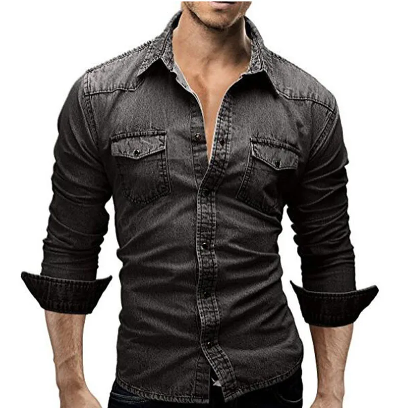 HU&GH M-3XL Men Shirt Jeans Camisa Masculina Male Long Sleeve Casual Denim Slim Fit Dress Shirts Chemise Homme Men`s Denim Shirt (7)