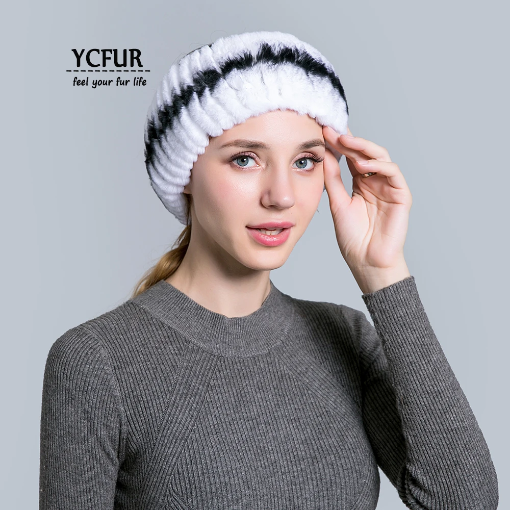 Повязка на голову YCFUR женская шейный ободок из меха кролика Рекс двухсторонний