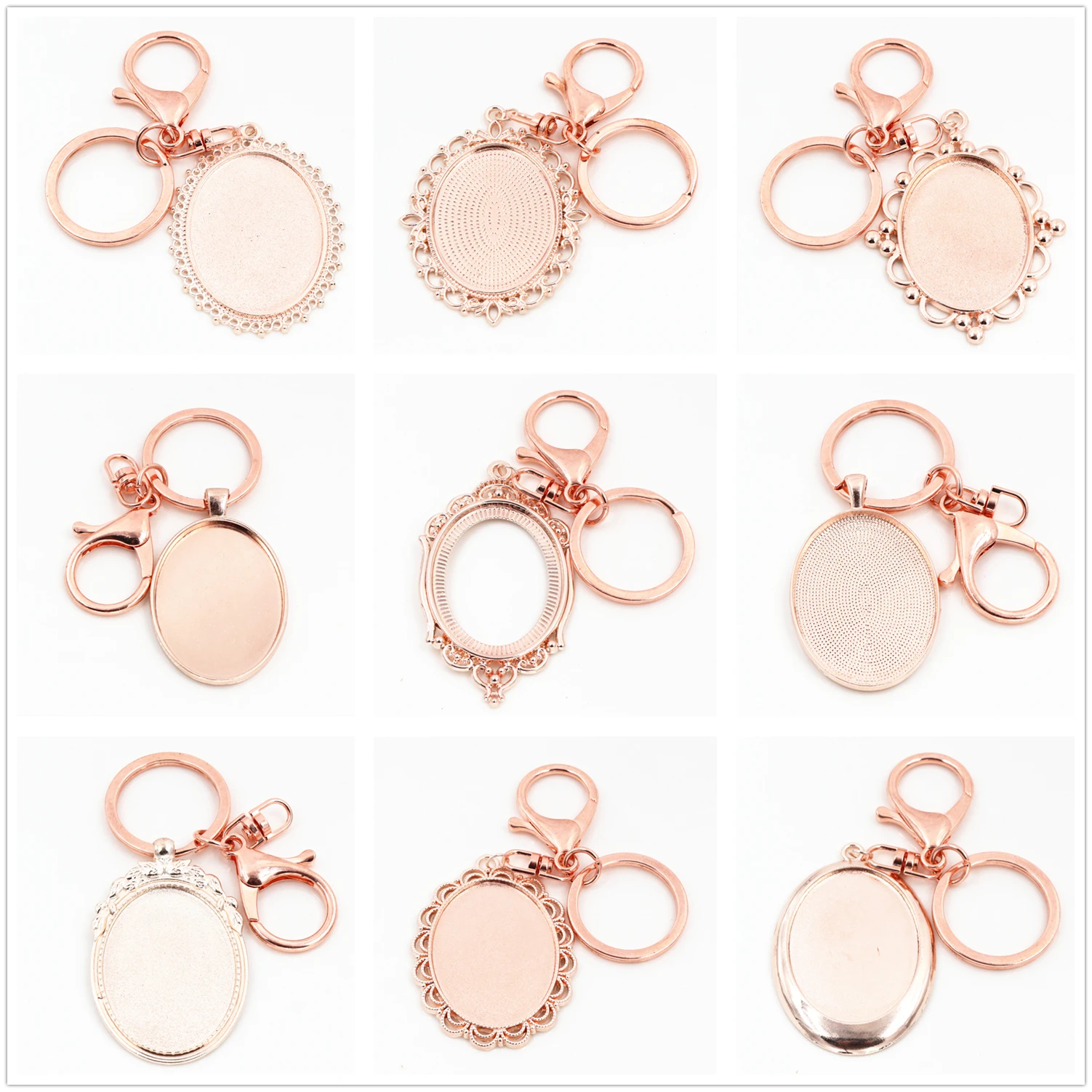 

2pcs 30*40mm Inner Size Rose Gold Color Cameo Setting Base;Handmade Cameo Setting, Metal Key Chains Accessor