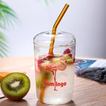 350 мл высокая боросиликатная стеклянная чашка для сока кофейная чашка с соломинкой чашка с крышкой и узором стеклянная чашка для воды