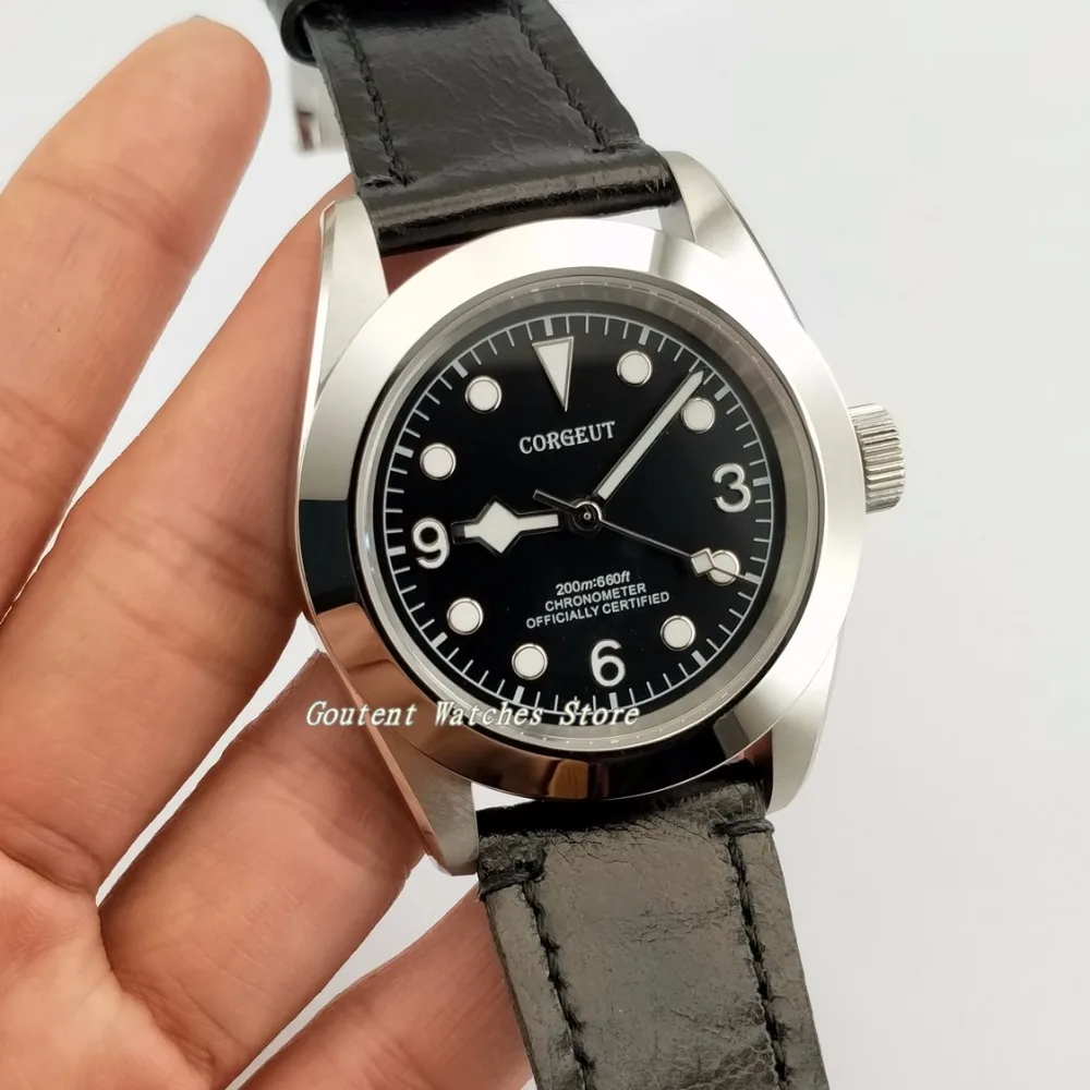 

41mm Corgeut Sapphire Glass Black Dial/Leather Automatic Movement Men's Watch