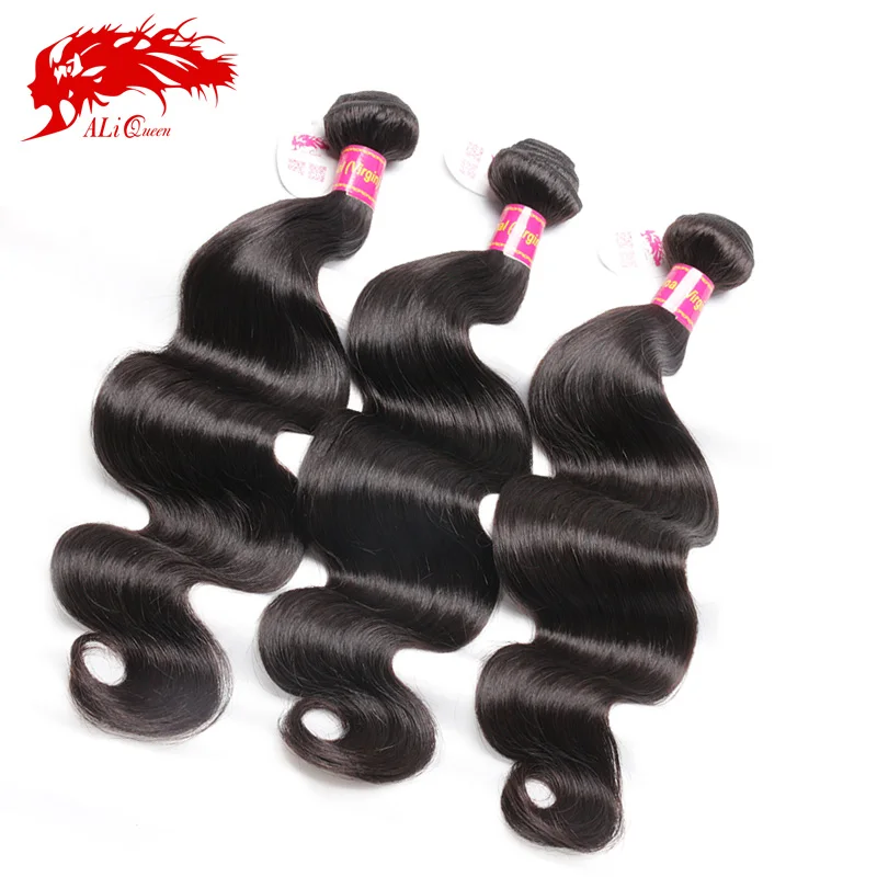 Ali queen hair products brazilian body wave 3 bundles, 6A brazilian virgin hair body wave tangle free human hair weave bundles