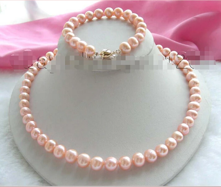 

shippingGenuine Natural 10mm Pink Pearl Necklace Bracelet Set! (A0423) -Bride jewelry free shipping