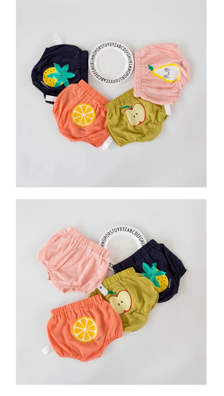Летняя фруктовая серия с рюшами; короткие штаны для малышей; карман для пеленок для новорожденных мальчиков; шорты; большие шорты для маленьких девочек; детская одежда