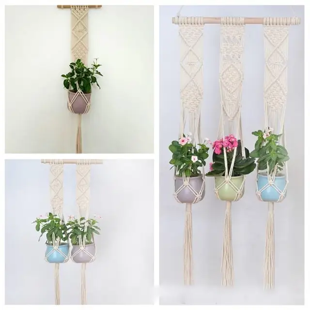 Adeeing Handmade Weave Rope Plants Hanger Indoor Outdoor Hanging Planter Flowerpot Holder