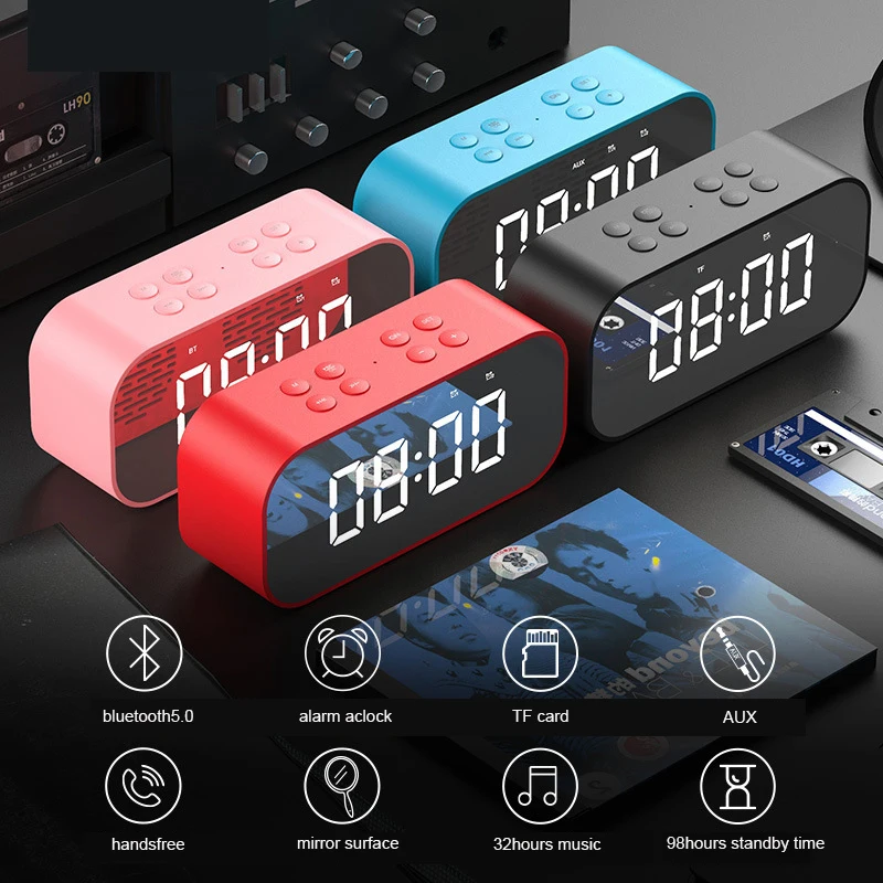 Bluetooth динамик зеркальный Настольный Будильник беспроводной для смартфонов