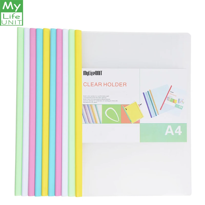 

MyLifeUNIT Multicolour A4 Report Covers Folder with Sliding Bar Clear Paper Protector Sleeves Clear Holder Office Supplies