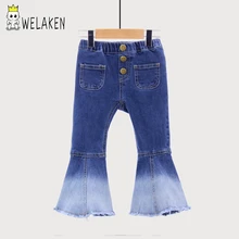 weLaken Fashion Girls Denim Bell-bottoms Solid Children’s Clothing Spring Summer Apparel 2017 New Kids Vintage Jeans