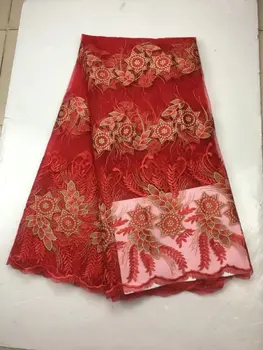 

2018 African Cord Lace High Quality French Lace Fabric with Red Gold Color 3 d African Lace Fabric For Nigerian Wedding party