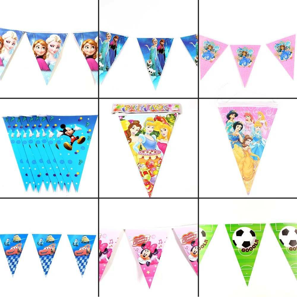 

10Flags/Pack 2.5M Cartoon Cars princess Theme Party Flag Banner Kids Birthday Party Supplies Pennant Paper Bunting