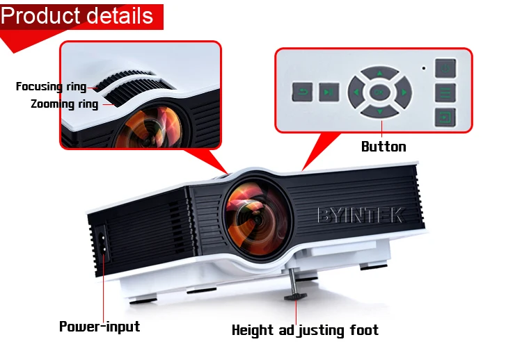BYINTEK BT400 UC40 мини ЖК проектор 1800 люмен Поддержка Full HD видео Портативный светодио