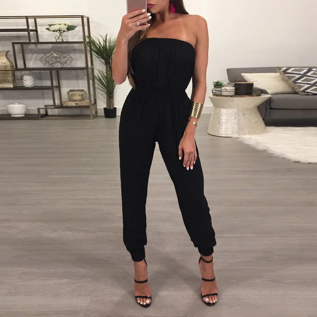 Ladies Tube Top Neck Jumpsuit Strapless Off Shoulder Jumpsuit Casual