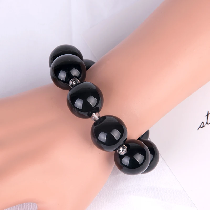 Trendy Fashion Resin Cuff Women Bracelet and Bangles Stretch Acrylic Black Round Beaded Bracelets Girl Charms New Jewelry 2019 (2)