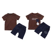 Boys Summer Children Letter Print Short Sleeve T-Shirt Top Shorts Sets Casual Kid Baby Cotton Stripe Sets 0-4Y 2 Boys Summer Children Letter Print Short Sleeve T-Shirt Top Shorts Sets Casual Kid Baby Cotton Stripe Sets 0-4Y 2