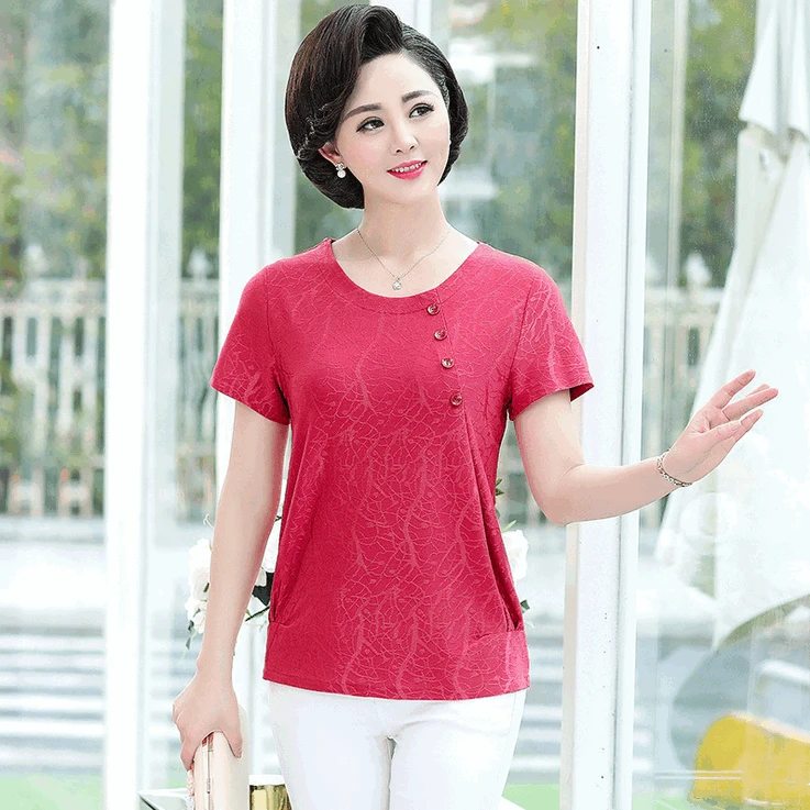 

middle age women summer t shirt 2019 new plus size 2XL 3XL 4XL 5XL mother short sleeve bottoming top pullover tee shirt