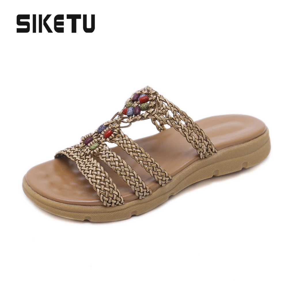 

New Summer Women Slippers Gladiator Weave Open toe flat Shoes Women Bohemia Rome Beach Slippers