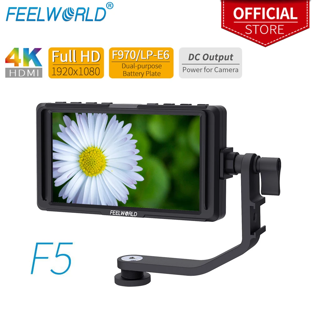 

FEELWORLD F5 5 inch On Camera field monitor Full small HD 1920x1080 LCD DSLR monitor DC Power Tilt Arm for 4K HDMI Input Output